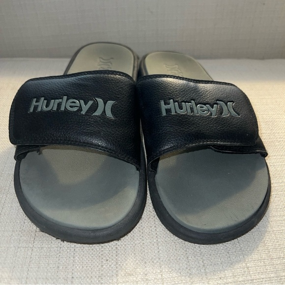 HURLEY Size 8 Black with Gray Logo Adjustable Men's Comfort Slide Sandals - Picture 3 of 11